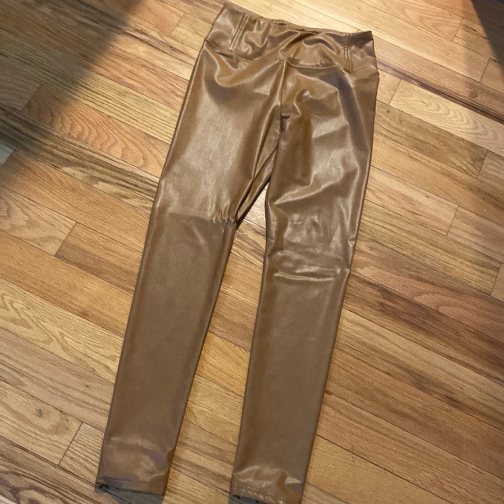 Bagatelle leather look leggings.medium. Camel/gold color